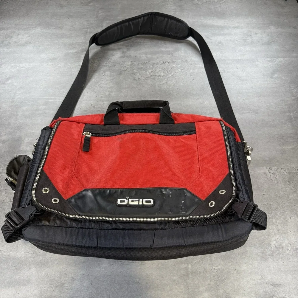 Vintage OGIO Laptop Messenger Bag Black Red Commuter Y2K Cyber Tech‎ Satchel